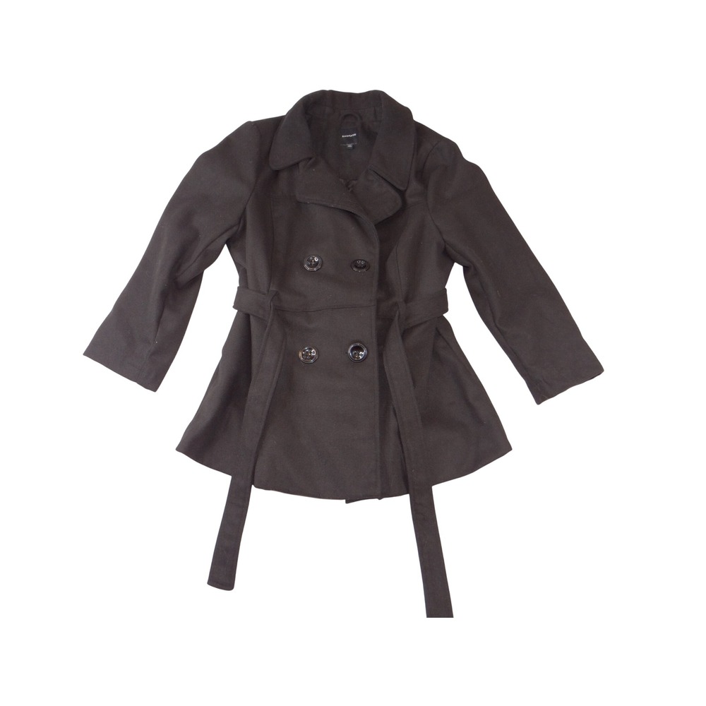 Rampage Womens Black Double Breasted Belted Wool Blend Peacoat Jacket XL 3857